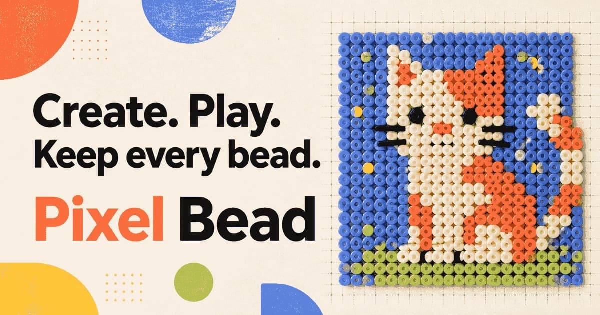 A cat made from blue, orange, and cream fuse beads in Pixel Bead Studio's project artwork